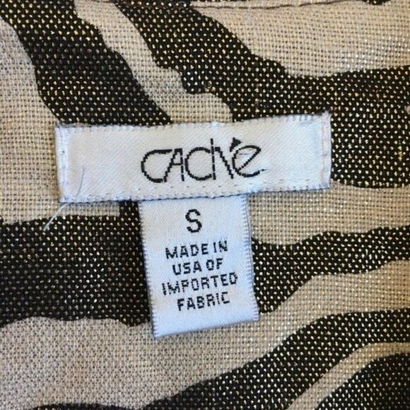 Caché Linen & Cotton Gold Metallic Zebra Print Belted Blazer Size Small - Picture 5 of 8